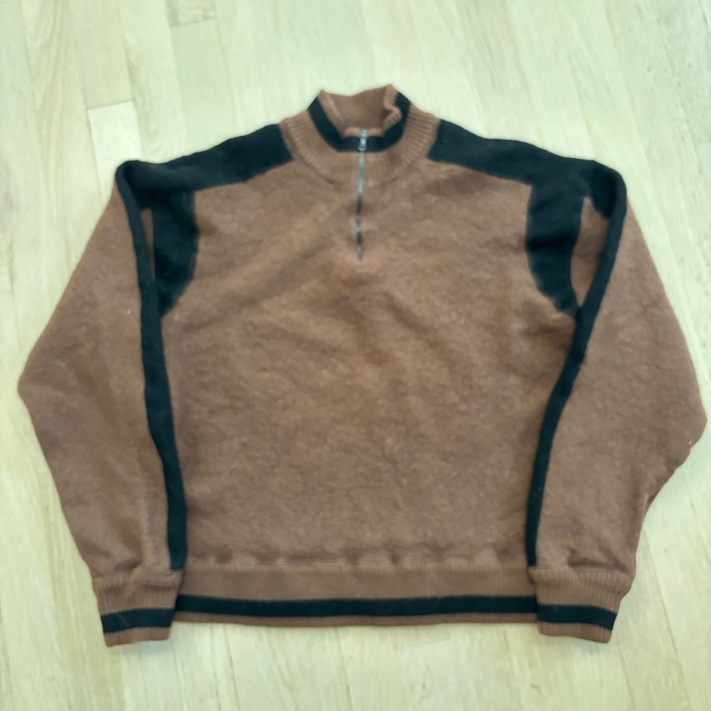 Kuhl Merino Wool Quarter Zip Sweater kids XXL Brown Black Excellent Pullover